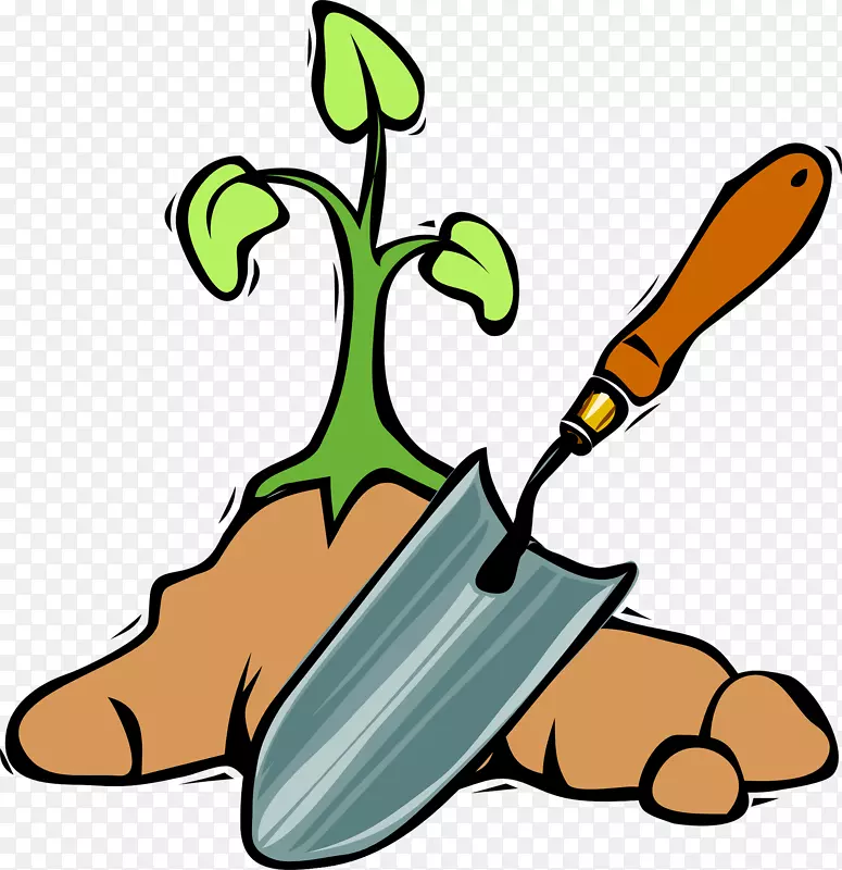 铲子，园艺工具，剪贴画.铲子和树木
