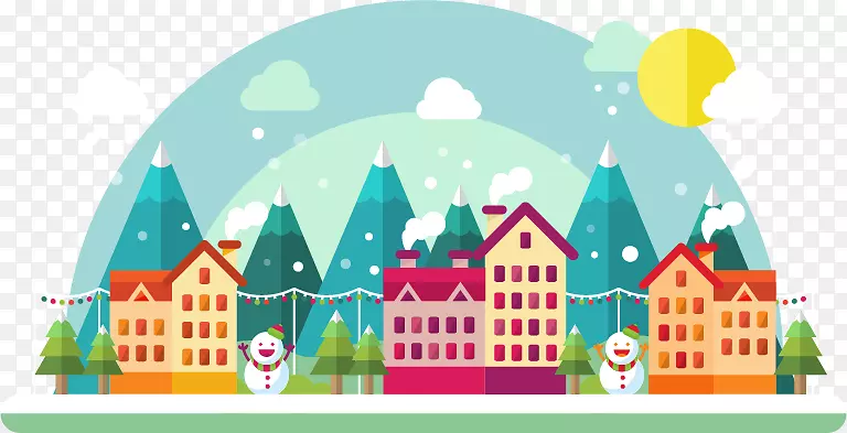 平面设计土坯插图-冬季城镇景观