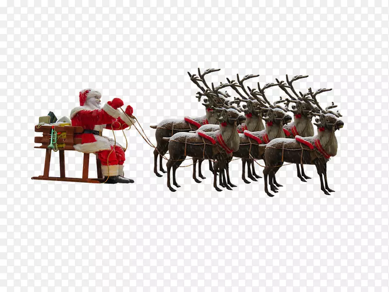 圣诞老人驯鹿圣诞节一群鹿牵着圣诞老人
