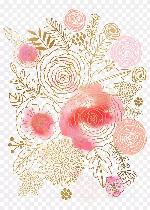 水彩画花卉设计粉红色水彩画