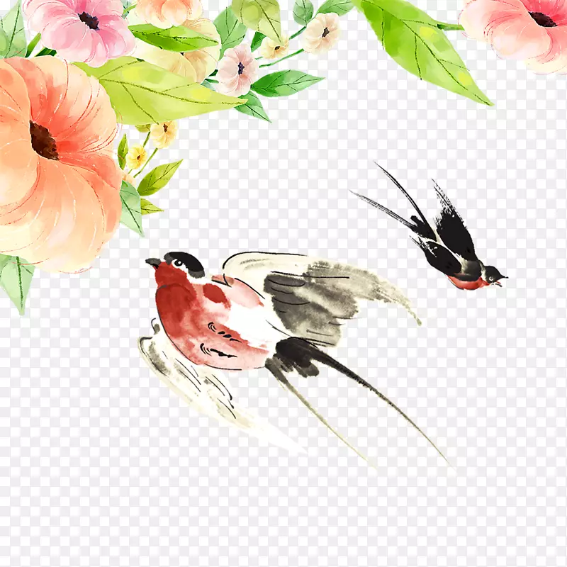 燕鸟水墨画-春燕子飞