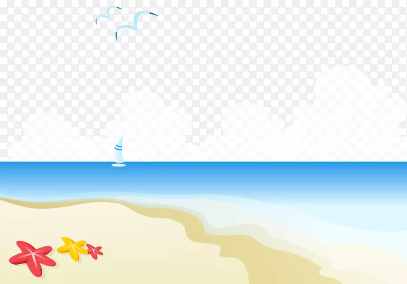 天空图案-卡通画蓝色沙滩海星