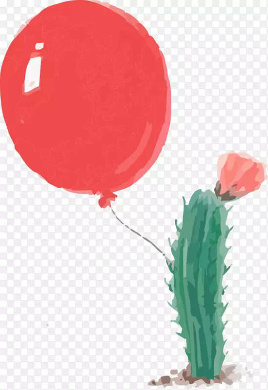 红色仙人掌科绿色气球-带气球的绿色仙人掌