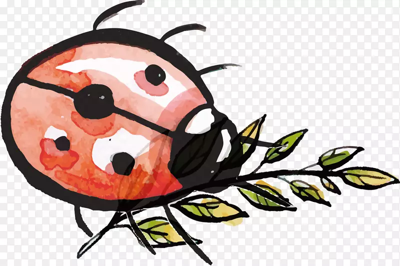 瓢虫昆虫水彩画-水彩画七只瓢虫