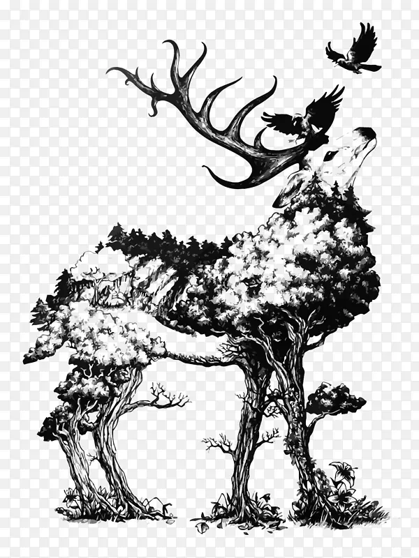 绘画艺术-森林鹿