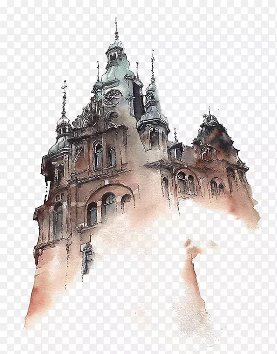 水彩画建筑艺术家-水彩城堡