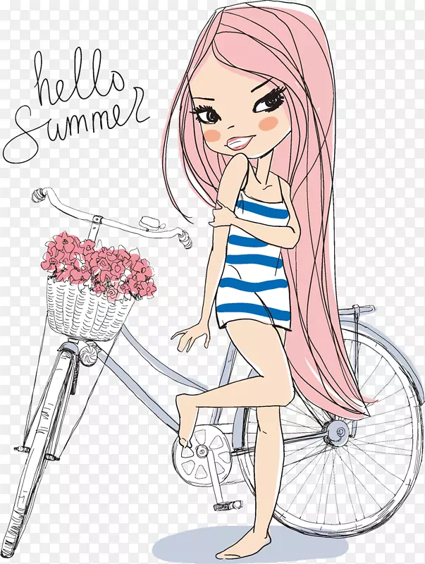 自行车皇室-免费女性插图-自行车与调情插画