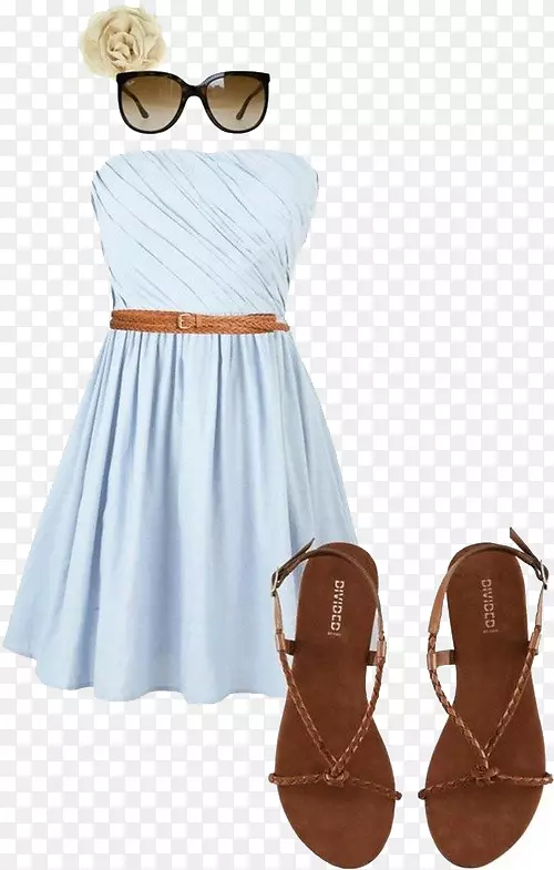 鞋h&m时尚服装凉鞋-浅蓝带连衣裙