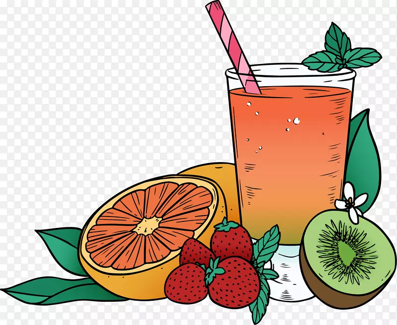 橙汁鸡尾酒水果美洲豹新鲜葡萄柚草莓猕猴桃混合汁