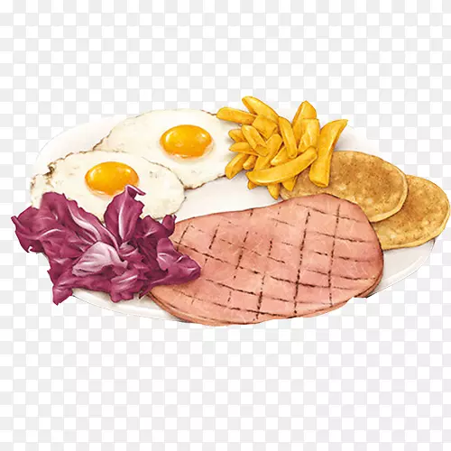 炸薯条速食水彩画插图-鸡蛋和火腿手绘材料图片