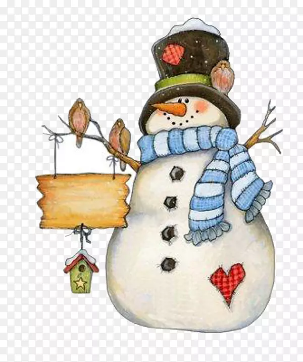 圣诞老人圣诞节雪人贺卡夹艺术雪人鸟站在手臂上