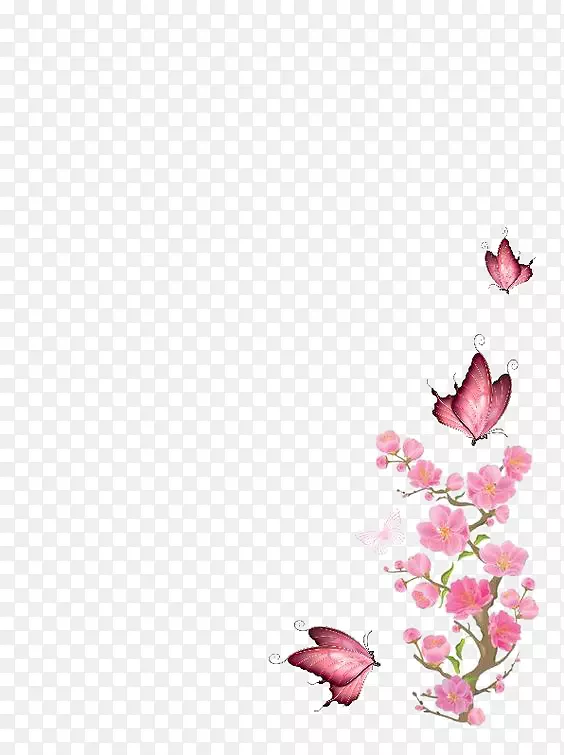 花枝剪贴画-粉红蝴蝶