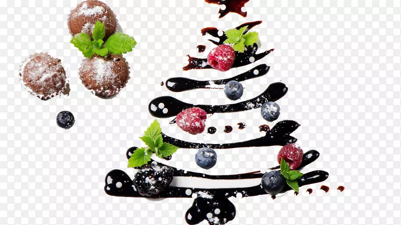 食品圣诞树圣诞晚餐剪贴画黑巧克力蓝莓蛋糕盘