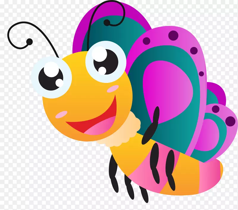 蝴蝶卡通画夹艺术-彩色笑脸蜜蜂