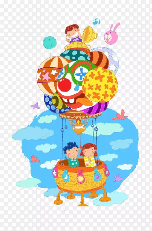 卡通气球儿童插图-卡通小丑热气球