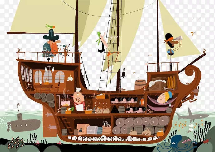 海盗船土坯插图帆船-海盗船航行