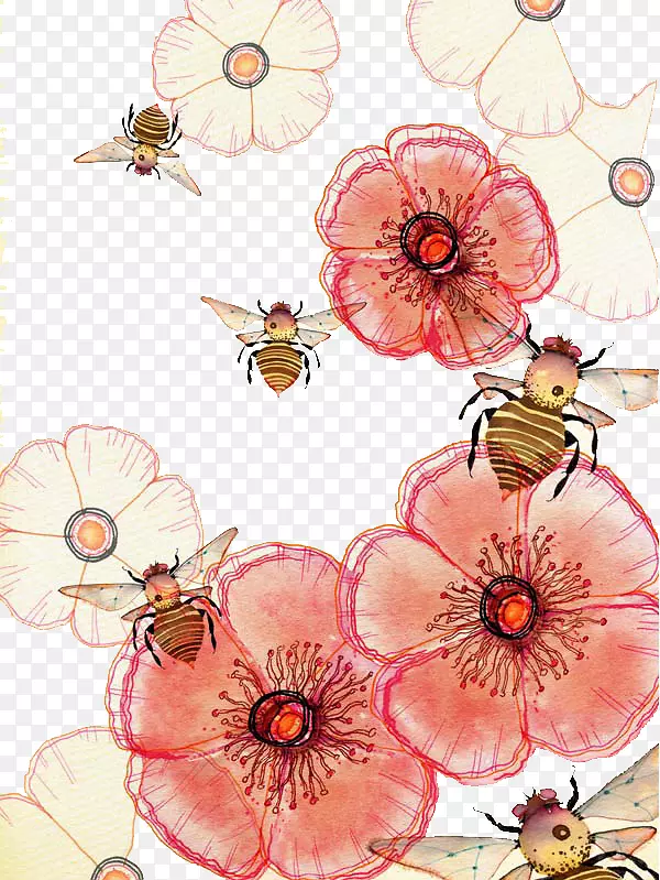 纸水彩画插图.蜂蜜
