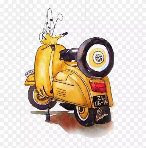 汽车摩托车水彩画.水彩摩托车