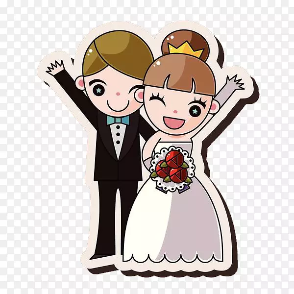 婚纱照动画dessin动画-新娘和新郎举起双手