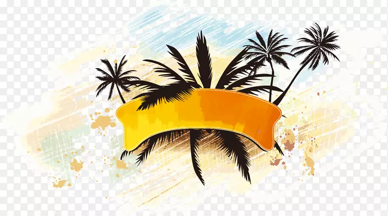 夏威夷海滩迈阿密海滩椰子树水色效应图案