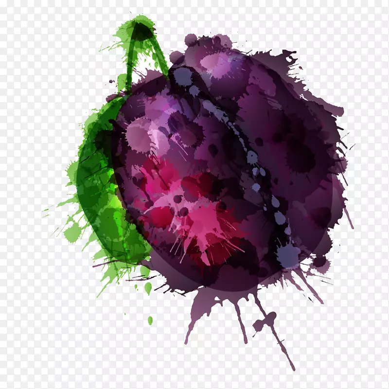 梅花剪贴画-绿色紫色喷墨图像
