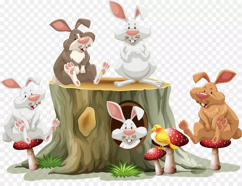 摄影版税-免费插图.手绘树墩和兔子
