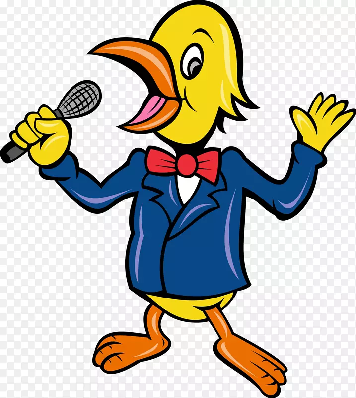 麦克风唱卡通插画-唱歌的鸭子
