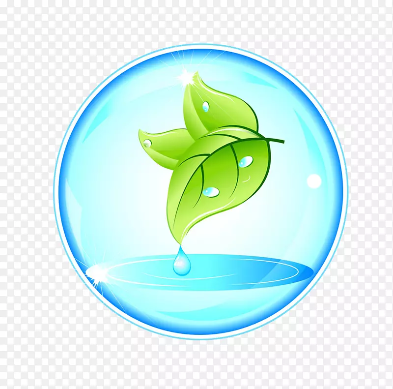 自然插画符号标志-叶子和水滴