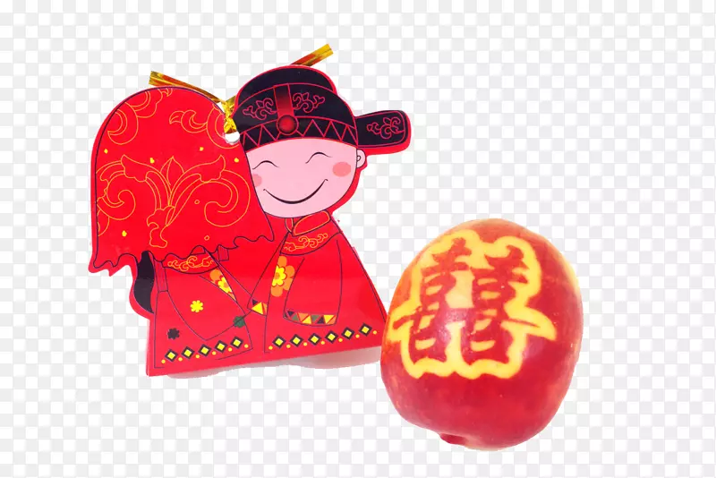新郎插画-戴一顶红色帽子，遮住新娘和新郎