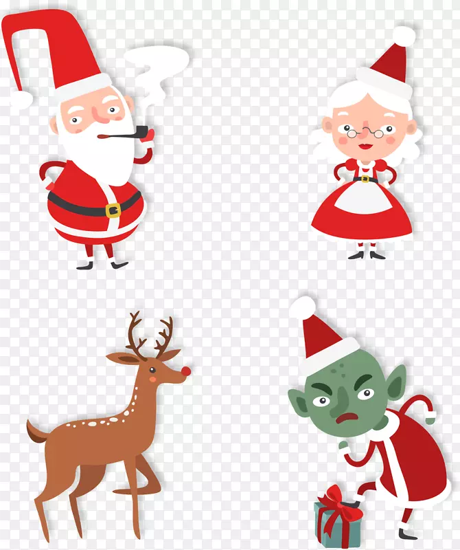 圣诞老人，驯鹿，圣诞装饰，剪贴画-吸烟的圣诞老人