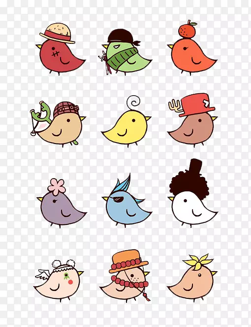 鸟画涂鸦可爱插图-各种小鸡