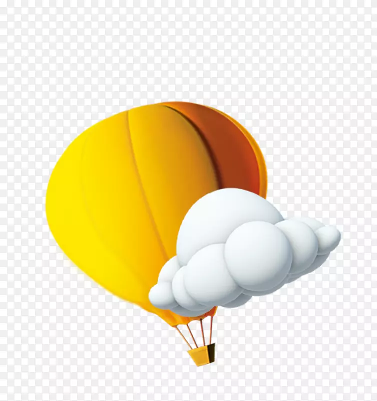 气球立体透视三维计算机图形-美丽的黄色热气球卡通云