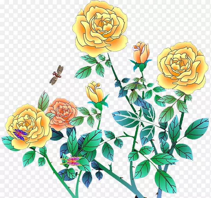 花园玫瑰、蜈蚣玫瑰、沙滩玫瑰、剪贴画-牡丹