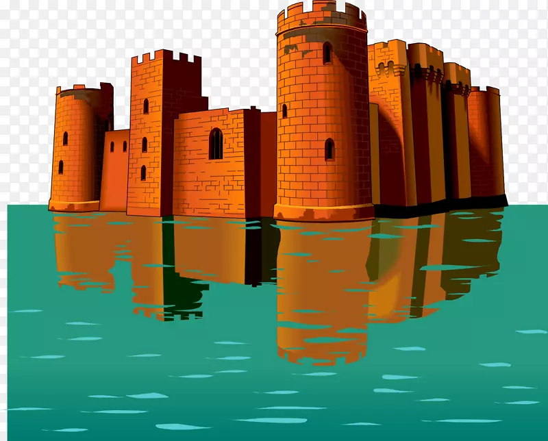 博迪亚姆城堡-免费插图-水彩画附近的古砖城堡