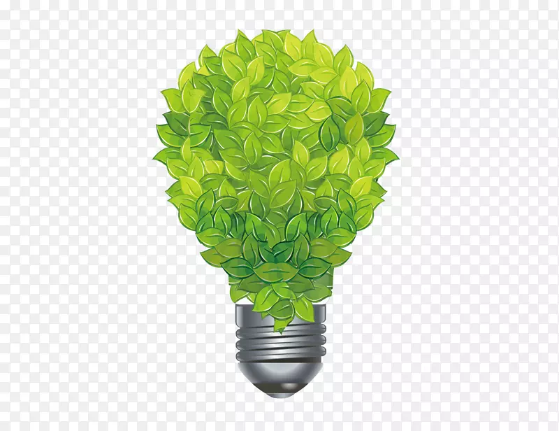 绿色剪贴画-创意绿叶灯泡