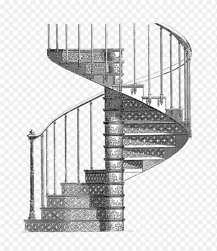 楼梯铸铁绘图csigalxe 9pcsu0151插图-铅笔素描旋转楼梯手稿