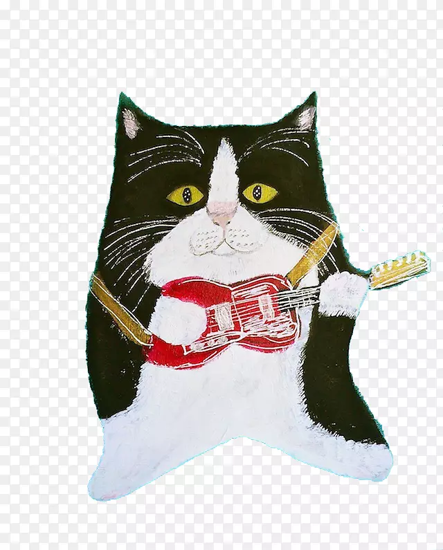 猫插图-卡通猫弹吉他
