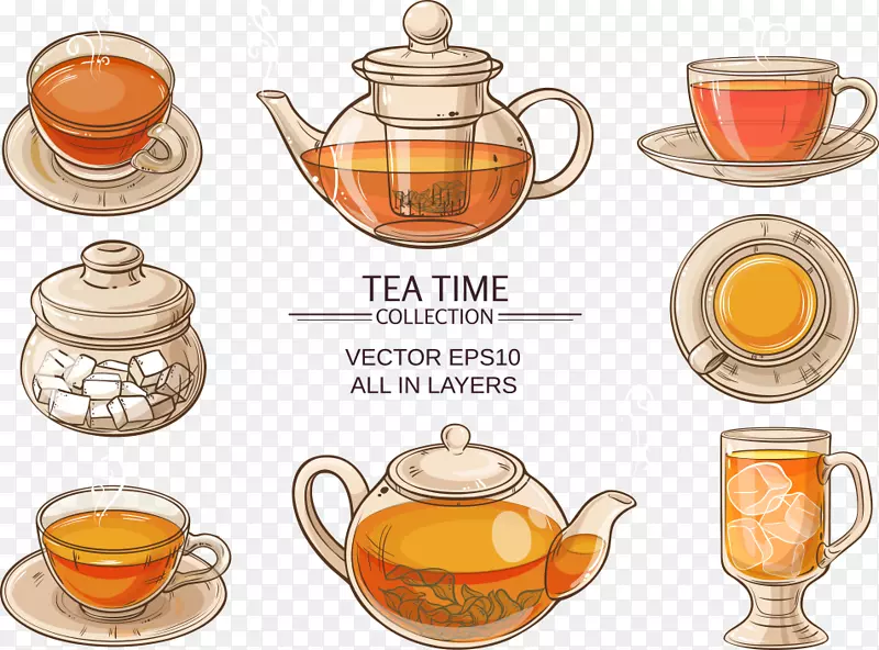 冰茶茶壶插图.手绘玻璃茶
