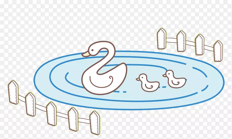 Cygnini卡通插图-水中的天鹅