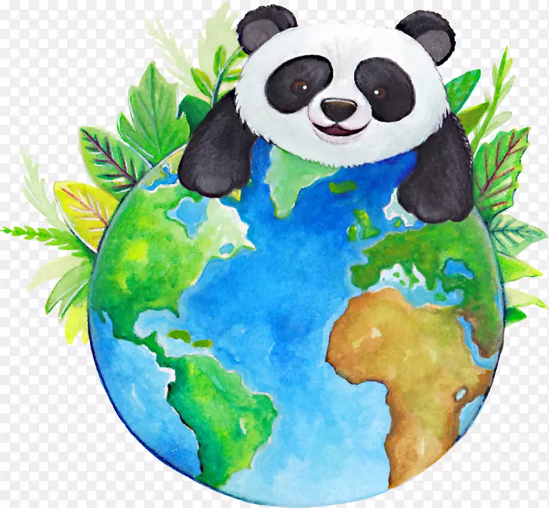 地球大熊猫t恤-水彩熊猫地球