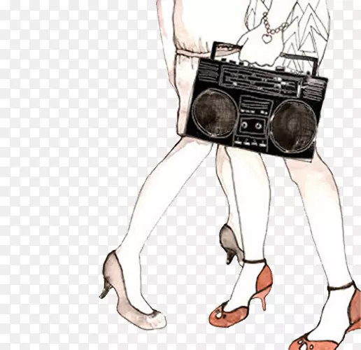艺术家博客插画-拿着收音机下半身的女人
