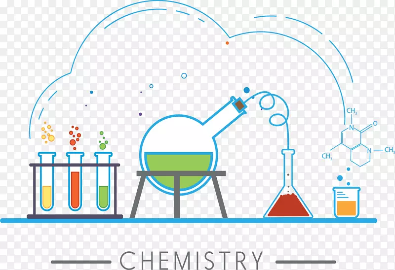 化学实验室实验化学元素图标-铁平台上的一个烧瓶