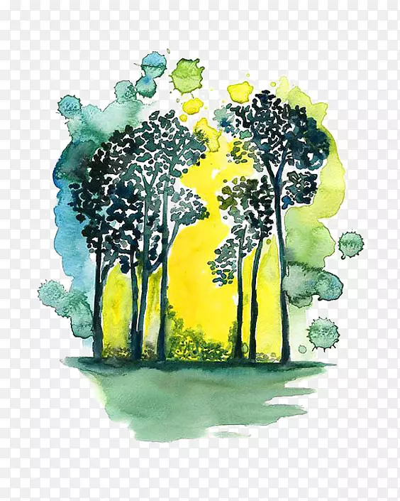 纸水彩画插图-森林