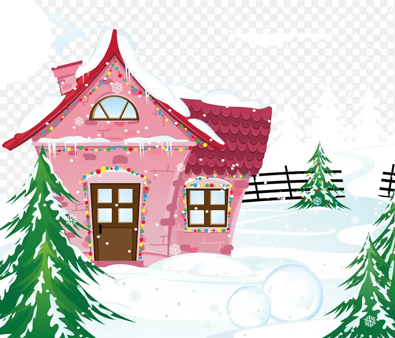 室内卡通摄影插图-冰雪世界小屋