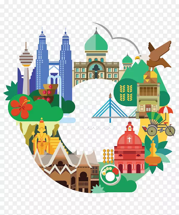 马来西亚平面设计插图-平面世界旅行