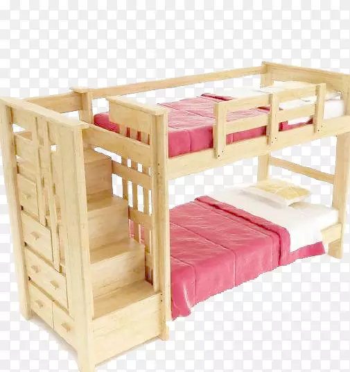桌子双层床木家具.粉红床上的楼梯