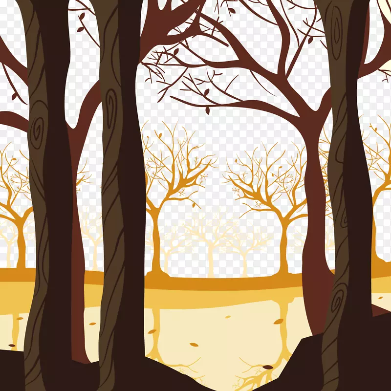 树林区秋季海报插图-森林