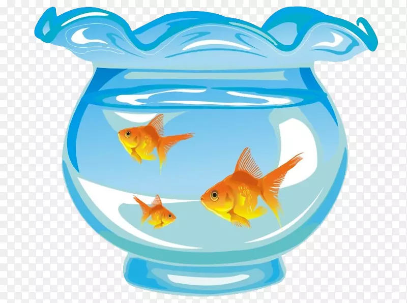 金鱼水族馆-可爱的卡通手绘蓝色和三个鱼缸