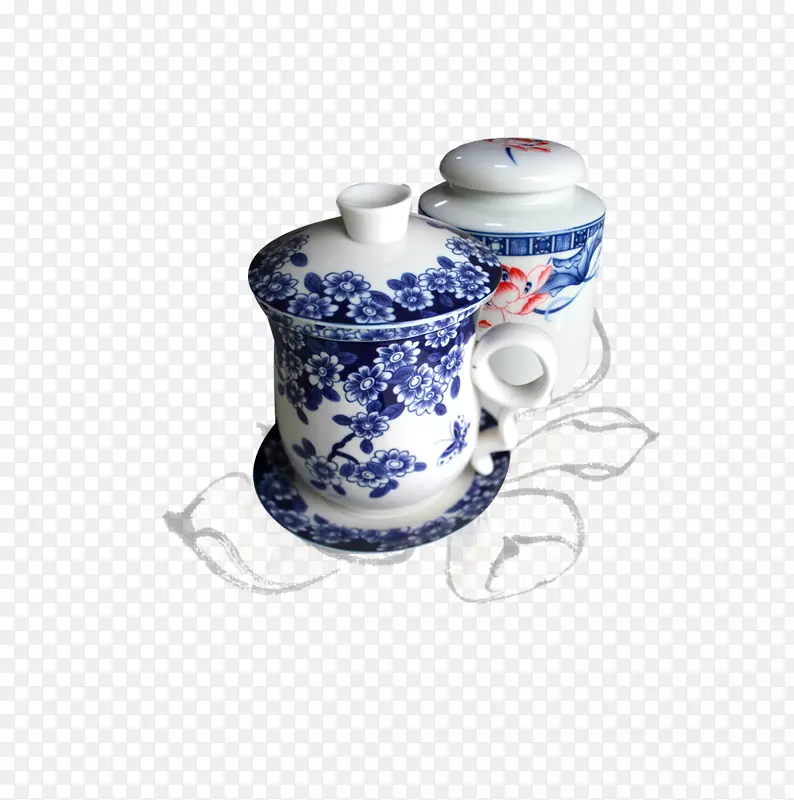 茶蓝白色陶器咖啡杯陶瓷茶杯