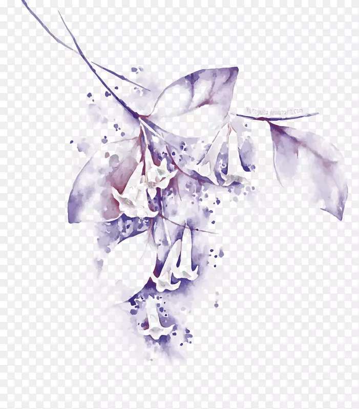水彩画绘画艺术花-紫喇叭花